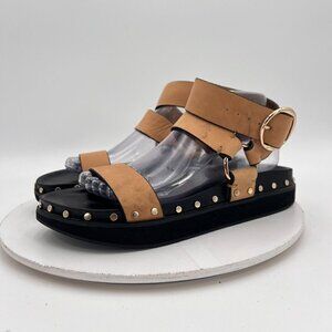 LA Tribe Women Size EU 40 US 9 Brown Leather Ankle Buckle Studed Platform Sandal